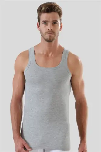 Men's Grey Cotton Ribbed Tank Top 3-Pack - 3