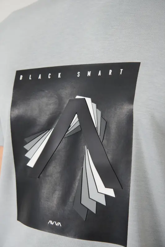 Men's Grey Crew Neck Printed Interlock Regular Fit T-shirt A41y1008 - 2