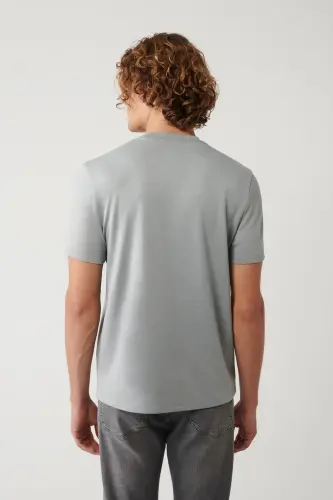 Men's Grey Crew Neck Printed Interlock Regular Fit T-shirt A41y1008 - 4