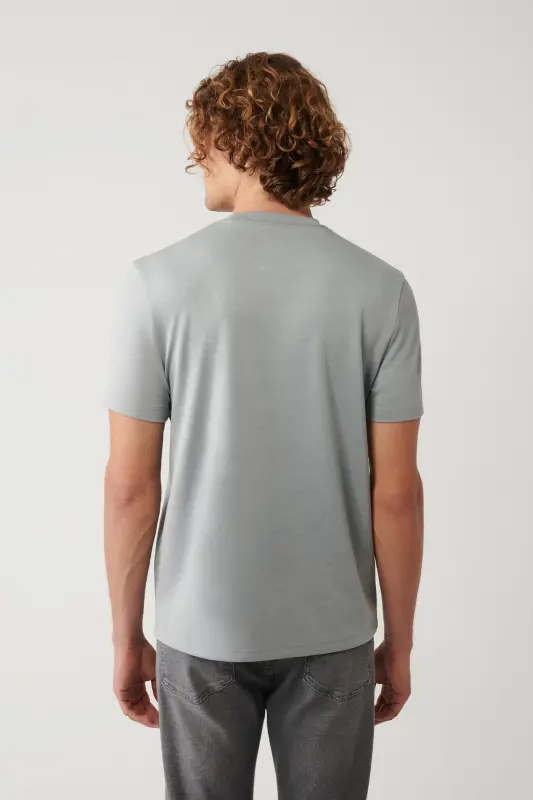 Men's Grey Crew Neck Printed Interlock Regular Fit T-shirt A41y1008 - 4