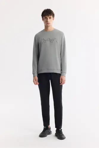 Men's Grey Crew Neck Soft Touch Bicycle with Pique Print - 5