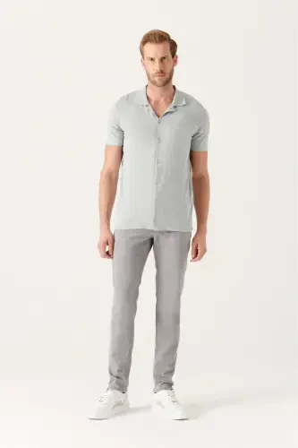 Men's Grey Cuban Collar Buttoned Regular Fit Knit T-shirt B005008 - 5