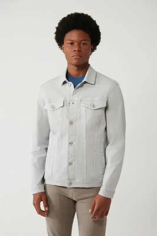 Men's Grey Denim Jacket - 3