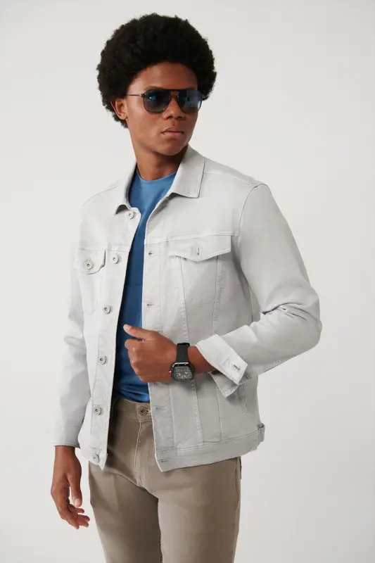 Men's Grey Denim Jacket - AVVA