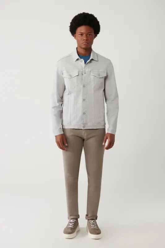 Men's Grey Denim Jacket - 5