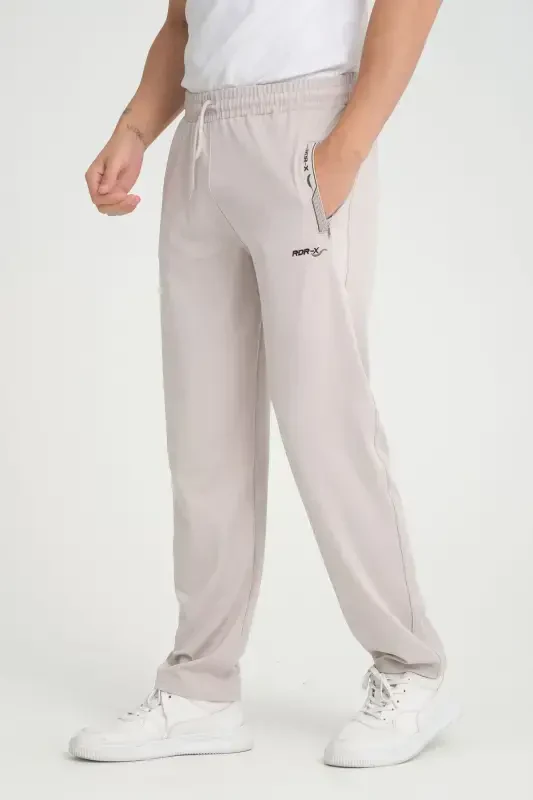 Men's Grey Detailed Relaxed Fit Straight Leg Scuba Fabric Sweatpants-Grey - 1