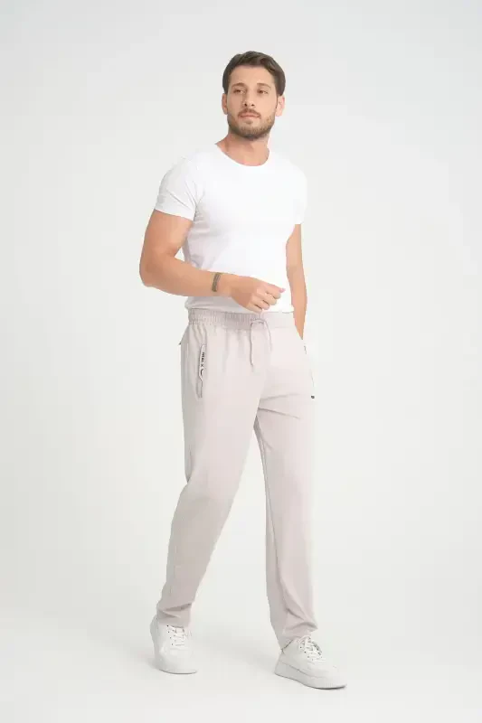 Men's Grey Detailed Relaxed Fit Straight Leg Scuba Fabric Sweatpants-Grey - 2