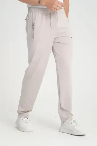 Men's Grey Detailed Relaxed Fit Straight Leg Scuba Fabric Sweatpants-Grey - 3