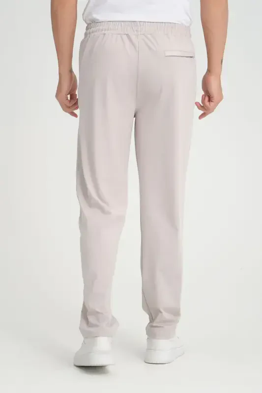 Men's Grey Detailed Relaxed Fit Straight Leg Scuba Fabric Sweatpants-Grey - 4