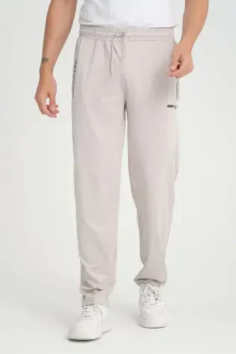 Men's Grey Detailed Relaxed Fit Straight Leg Scuba Fabric Sweatpants-Grey - 5