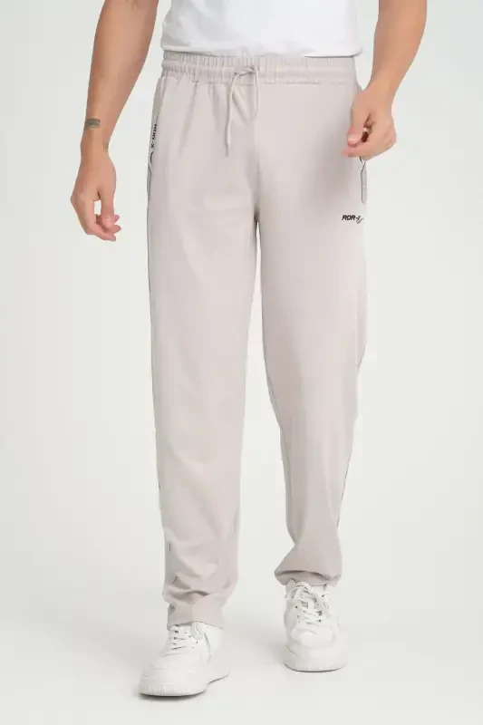 Men's Grey Detailed Relaxed Fit Straight Leg Scuba Fabric Sweatpants-Grey - 5