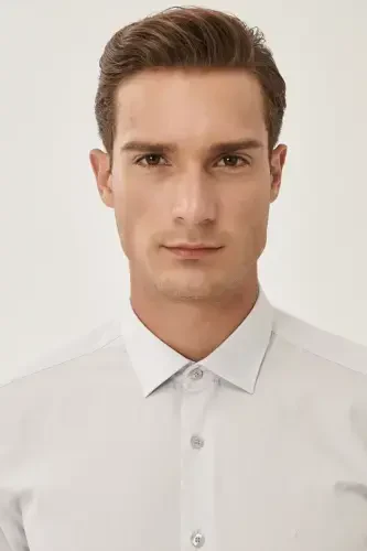 Men's Grey Easy Iron Non-Iron Slim Fit Narrow Cut Classic Collar Cotton Shirt-Grey - AC&CO / ALTINYILDIZ CLASSICS (1)