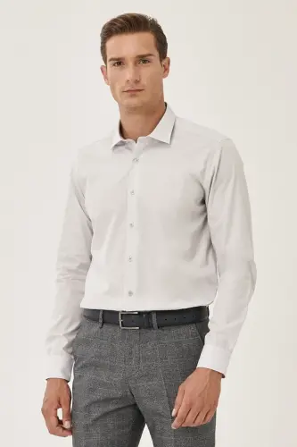 Men's Grey Easy Iron Non-Iron Slim Fit Narrow Cut Classic Collar Cotton Shirt-Grey 