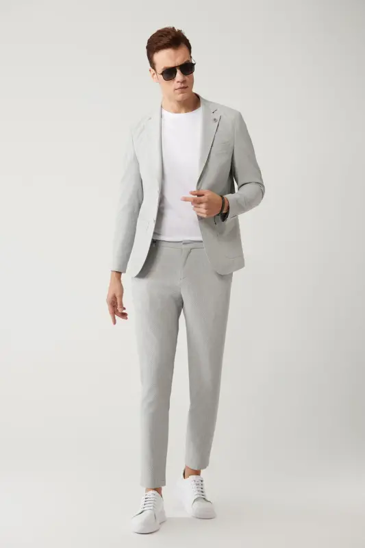 Men's Grey Elastic Waistband Side Pocket Bi Stretch Relaxed Fit Trousers A41y3233 - AVVA