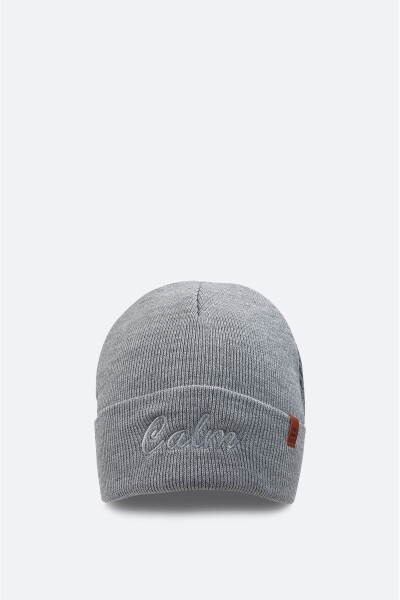 Men's Grey Embroidered Edge Beanie A32y9205 - 1