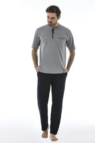 Men's Grey Groom Dowry 3-Piece Jersey Pajama Set-Grey - 3