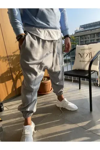 Men's Grey Harem Pants Sweatpants-GREY - 1