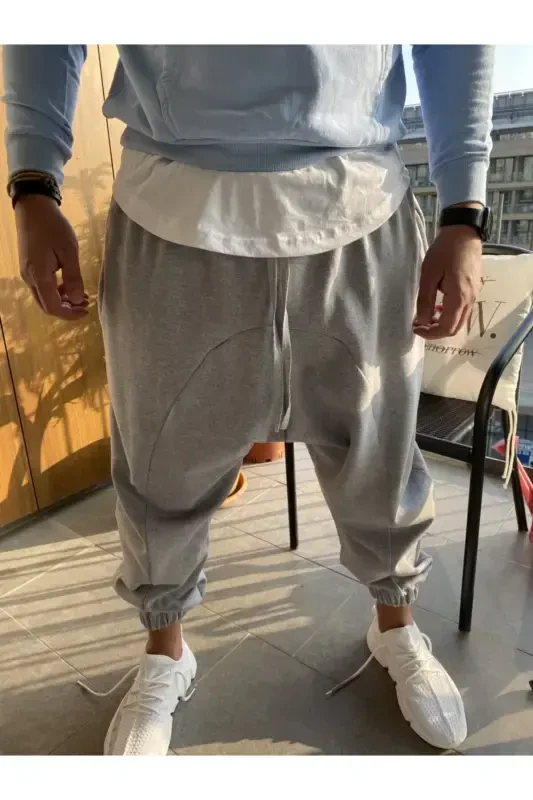 Men's Grey Harem Pants Sweatpants-GREY - 4