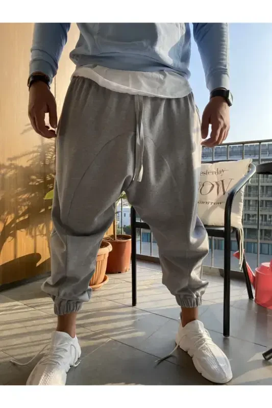Men's Grey Harem Pants Sweatpants-GREY - 5