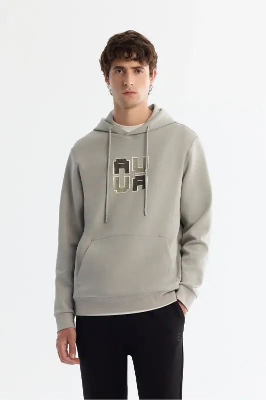 Men's Grey Hooded Cotton Printed Elastane Sweats - 1