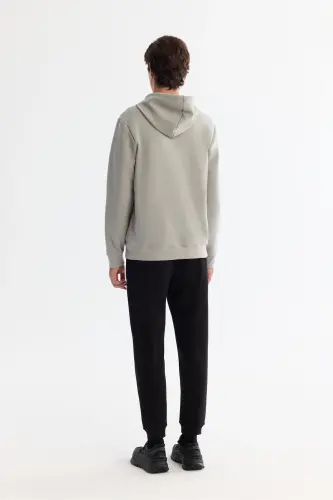 Men's Grey Hooded Cotton Printed Elastane Sweats - 4