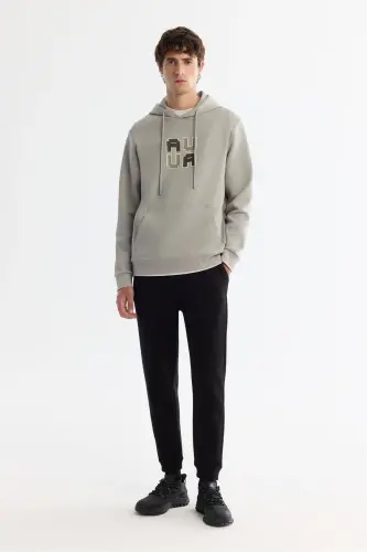 Men's Grey Hooded Cotton Printed Elastane Sweats - 5