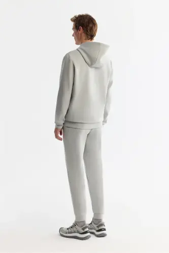 Men's Grey Hooded Interlock Fabric Zippered Sweatshirt B001102-Grey - 4