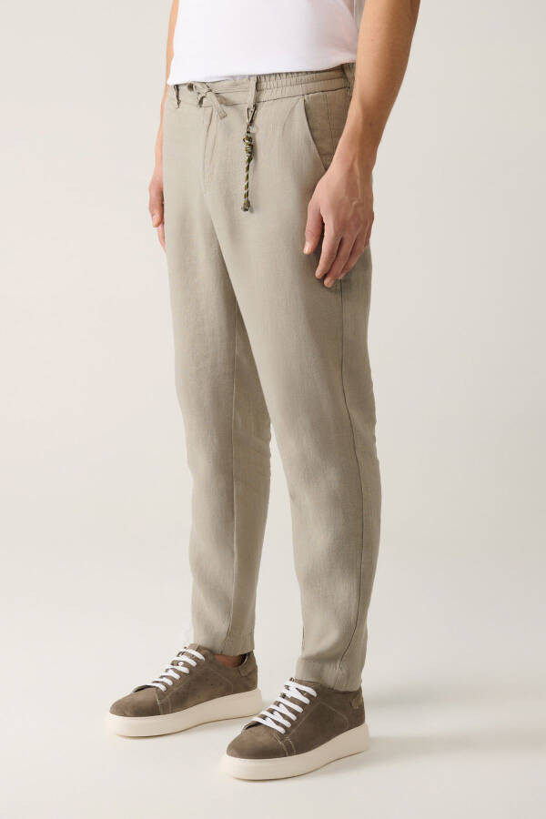 Men's Grey Issos Relaxed Fit Trousers Elastic Waistband 100% Linen B003032 - 5