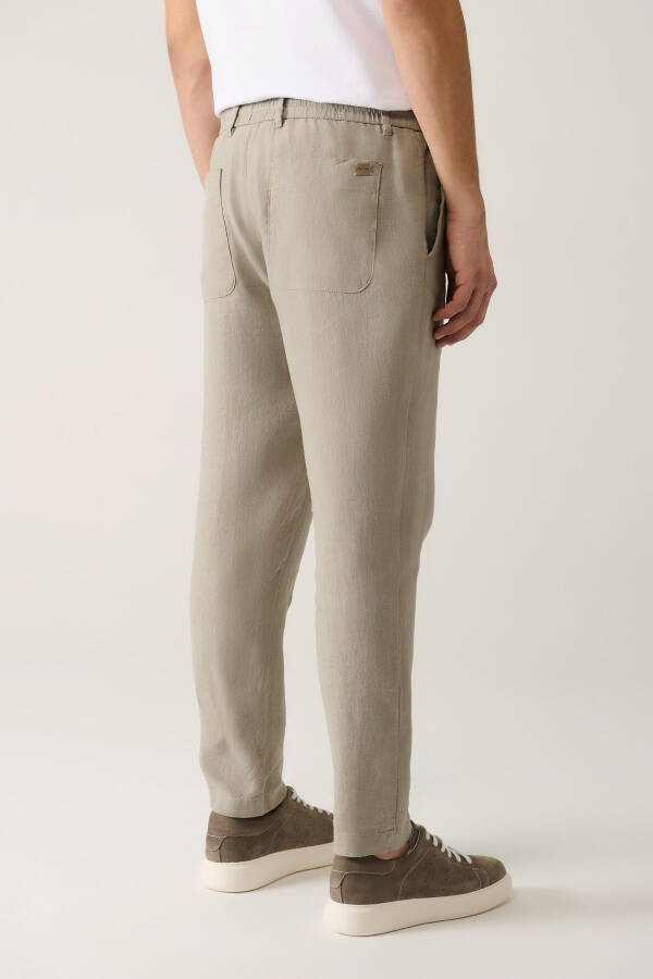 Men's Grey Issos Relaxed Fit Trousers Elastic Waistband 100% Linen B003032 - 7