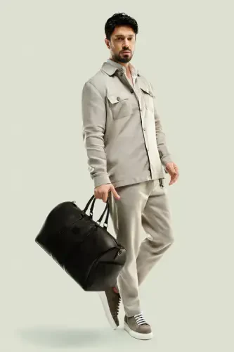 Men's Grey Issos Relaxed Fit Trousers Elastic Waistband 100% Linen B003032 - AVVA (1)