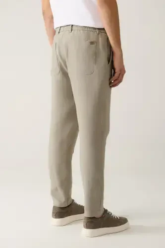 Men's Grey Issos Relaxed Fit Trousers Elastic Waistband 100% Linen B003032 - 7