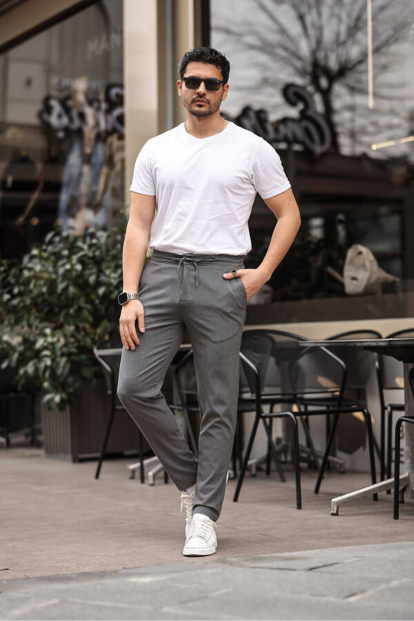 Men's Grey Jogger Slim Fit Stretch Lycra Elastic Waistband Pants - 8