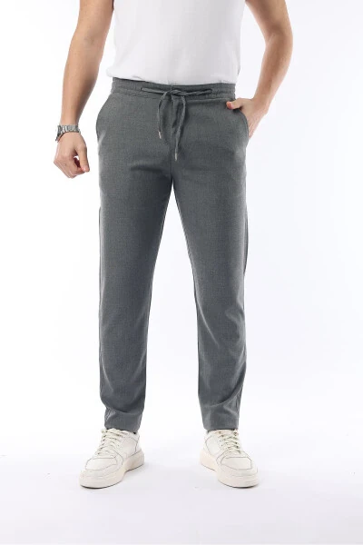 Men's Grey Jogger Slim Fit Stretch Lycra Elastic Waistband Pants - İDS COLLECTİON