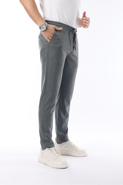 Men's Grey Jogger Slim Fit Stretch Lycra Elastic Waistband Pants - 4