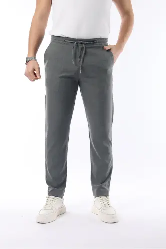 Men's Grey Jogger Slim Fit Stretch Lycra Elastic Waistband Pants - 1