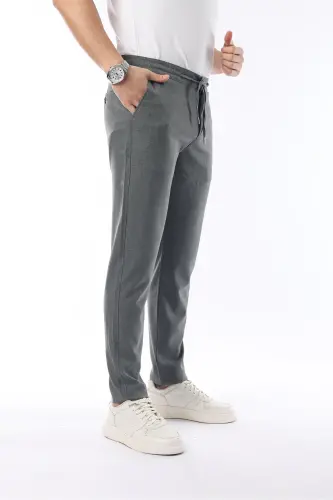 Men's Grey Jogger Slim Fit Stretch Lycra Elastic Waistband Pants - 5