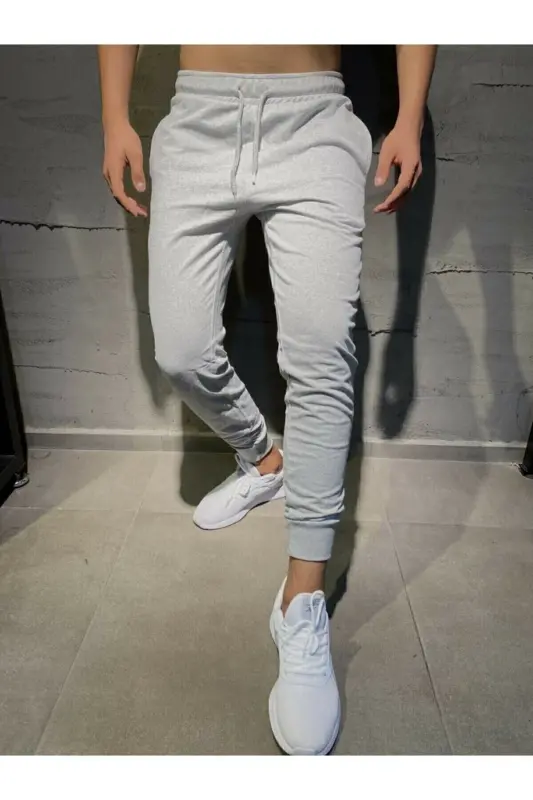 Men's Grey Jogger Sweatpants Skinny Fit Cotton Slim Fit-Black - 3