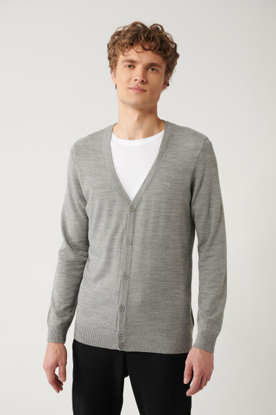 Men's Grey Knit Cardigan Buttoned Regular Fit E005007 - 6