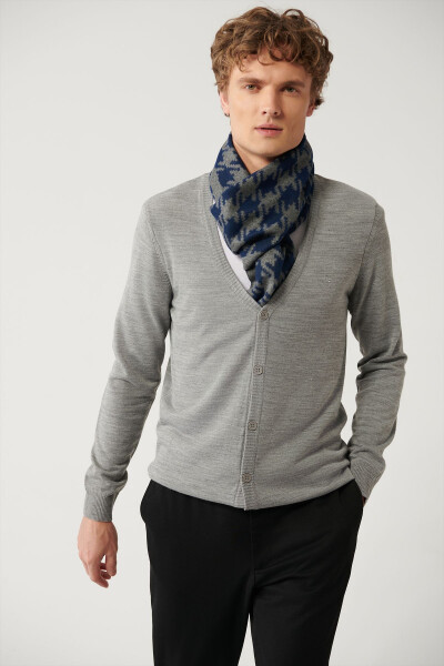 Men's Grey Knit Cardigan Buttoned Regular Fit E005007 - 8