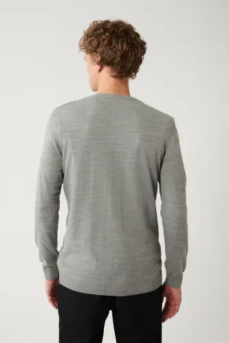 Men's Grey Knit Cardigan Buttoned Regular Fit E005007 - 4