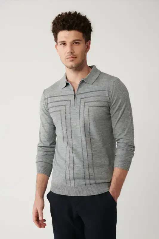 Men's Grey Knit Sweater - 1