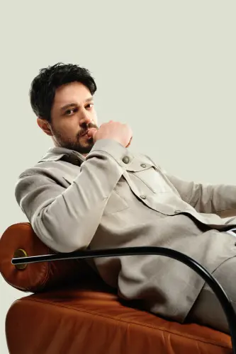 Men's Grey Linen Classic Collar Shirt Jacket Comfort Fit A41y2087 