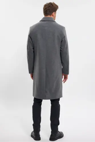 Men's Grey Long Regular Fit Wool Coat-GRAY - 8