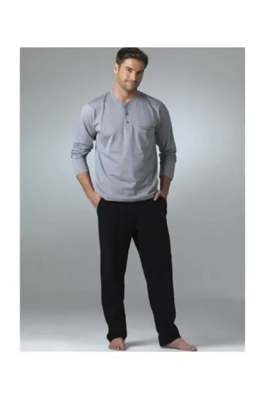 Men's Grey Long Sleeve Pajamas Set T3409-Grey - PIERRE CARDIN