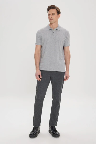 Men's Grey Melange 100% Cotton Non-Iron Pique Polo Neck Slim Fit Slim Cut T-Shirt - 2