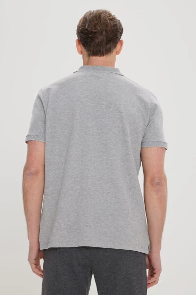 Men's Grey Melange 100% Cotton Non-Iron Pique Polo Neck Slim Fit Slim Cut T-Shirt - 5