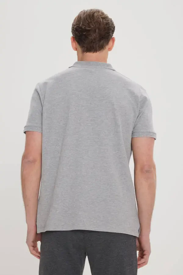 Men's Grey Melange 100% Cotton Non-Iron Pique Polo Neck Slim Fit Slim Cut T-Shirt - 5