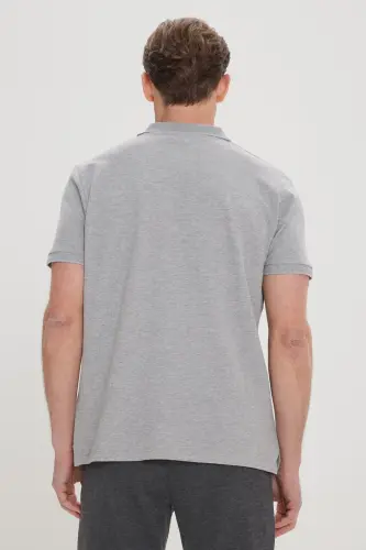 Men's Grey Melange 100% Cotton Non-Iron Pique Polo Neck Slim Fit Slim Cut T-Shirt - 4