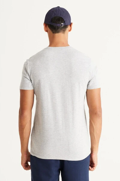 Men's Grey Melange-Black 2-Pack V-Neck 100% Cotton Slim Fit - 8