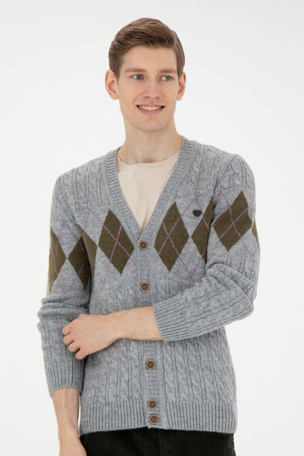 Men's Grey Melange Knit Cardigan - 1